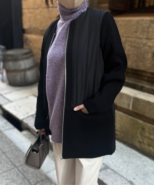 Chez toi（シェトワ）の「ウォッシャブル中綿×ニット切替コート（その他アウター・レディース・ブラック/オリーブ/アイボリー・FREE）」の5枚目の写真