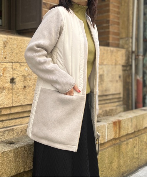 Chez toi（シェトワ）の「ウォッシャブル中綿×ニット切替コート（その他アウター・レディース・ブラック/オリーブ/アイボリー・FREE）」の20枚目の写真