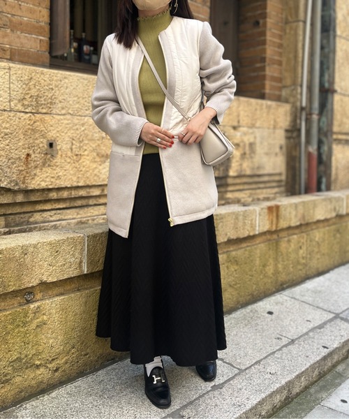 Chez toi（シェトワ）の「ウォッシャブル中綿×ニット切替コート（その他アウター・レディース・ブラック/オリーブ/アイボリー・FREE）」の10枚目の写真