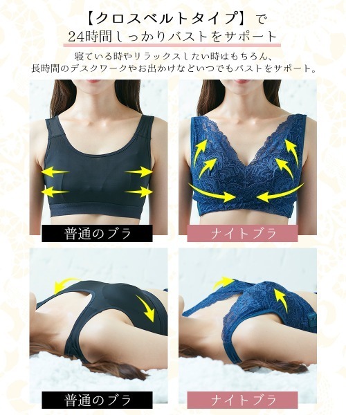 izumi BODY LABO(イズミボディラボ)の「【3段階で調整可能なフロントでクロスさせたサイドホック】ナイトブラ(ナイトブラ・レディース・ブラック/ネイビー/ピンク/チャコール・LL/S/M/L)」の13枚目の写真