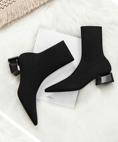 SETUP7（セットアップセブン）の「【SETUP7】ポインテッドトゥストレッチニットメタルヒールショートソックスブーツ KNF（ブーツ・レディース・ブラック・35/37/39/40）」の9枚目の写真
