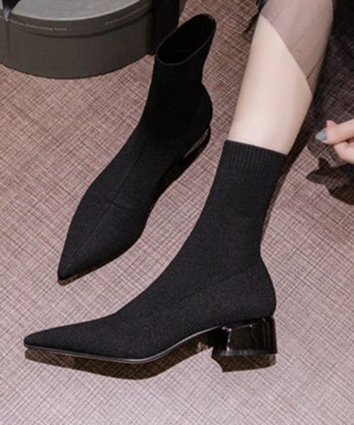 SETUP7（セットアップセブン）の「【SETUP7】ポインテッドトゥストレッチニットメタルヒールショートソックスブーツ KNF（ブーツ・レディース・ブラック・35/37/39/40）」の10枚目の写真