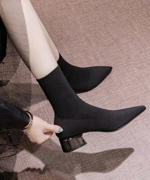 SETUP7（セットアップセブン）の「【SETUP7】ポインテッドトゥストレッチニットメタルヒールショートソックスブーツ KNF（ブーツ・レディース・ブラック・35/37/39/40）」の15枚目の写真