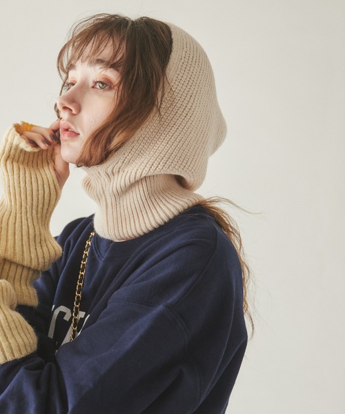 ANGIE（アンジー）の「リブニットバラクラバ（ネックウォーマー/スヌード・レディース・アイボリー/オリーブ/ブラック/杢グレー・FREE）」の3枚目の写真