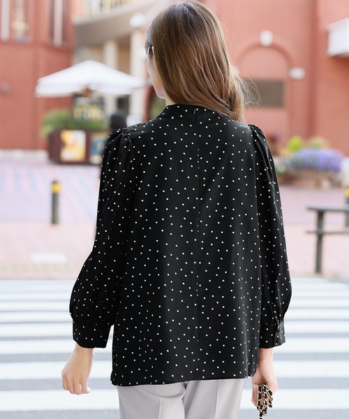 セール】ドット柄ボウタイブラウス オフィス ビジネス フォーマル