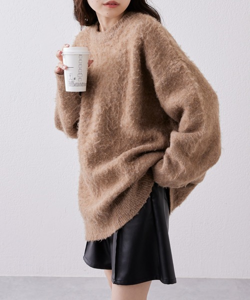 CIAOPANIC TYPY（チャオパニックティピー）の「【WEB限定】ユニセックスアソート柄モヘアライクジャガードクルーネックニット（ニット/セーター・メンズ・ブルー/ブラック/アイボリー/レオパード/サンドベージュ・M/L）」の7枚目の写真