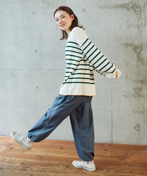 PAR ICI（パーリッシィ）の「強撚ミラノリブボーダー スキッパープル