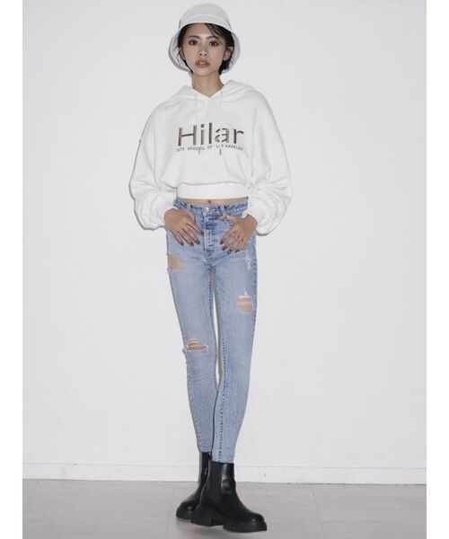 GYDA（ジェイダ）の「【セットアップ着用可】Hilarショートスウェットパーカー（パーカー・レディース・ブラック/オフホワイト・FREE）」の8枚目の写真