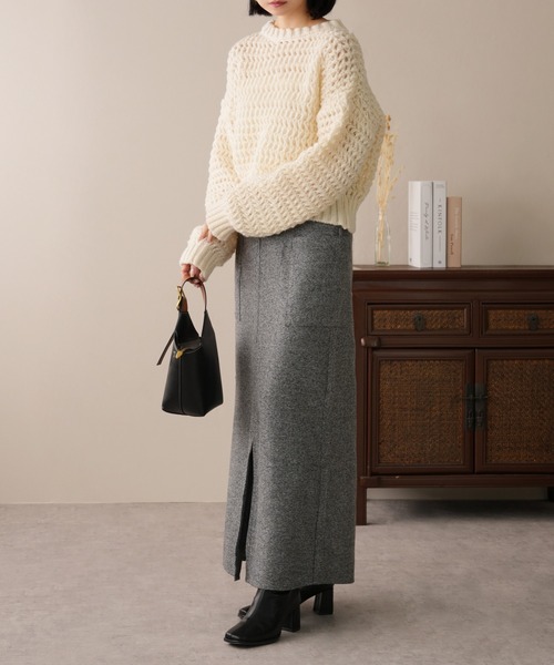 IAMUSE（アイアミューズ）の「ヘリンボーンフロントスリットナロースカート S0854【IAMUSE】（スカート・レディース・アイボリー/グレー・FREE）」の11枚目の写真