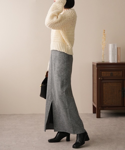 IAMUSE（アイアミューズ）の「ヘリンボーンフロントスリットナロースカート S0854【IAMUSE】（スカート・レディース・アイボリー/グレー・FREE）」の12枚目の写真