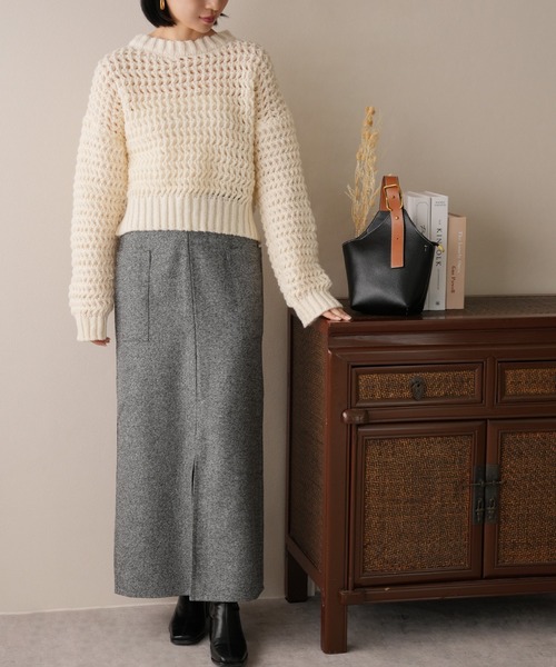 IAMUSE（アイアミューズ）の「ヘリンボーンフロントスリットナロースカート S0854【IAMUSE】（スカート・レディース・アイボリー/グレー・FREE）」の16枚目の写真