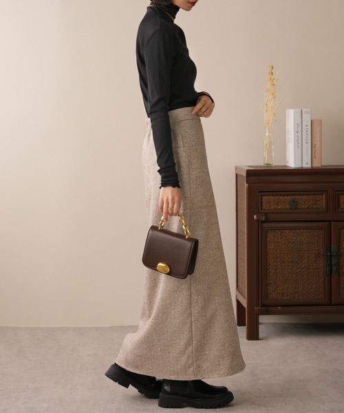 IAMUSE（アイアミューズ）の「ヘリンボーンフロントスリットナロースカート S0854【IAMUSE】（スカート・レディース・アイボリー/グレー・FREE）」の4枚目の写真