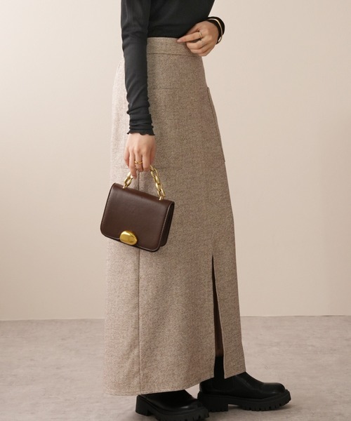 IAMUSE（アイアミューズ）の「ヘリンボーンフロントスリットナロースカート S0854【IAMUSE】（スカート・レディース・アイボリー/グレー・FREE）」の7枚目の写真