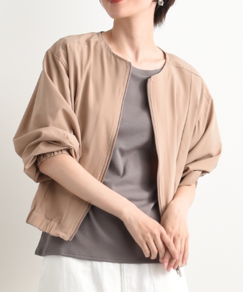 actuel(アクチュエル)の「【撥水・吸水速乾】ノーカラーZIPブルゾン(ブルゾン・レディース・ブラック/カーキ/ベージュ・FREE)」の3枚目の写真