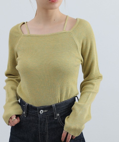 COLONY 2139（コロニートゥーワンスリーナイン）の「レイヤード風スクエアニットプルオーバー（ニット/セーター・レディース・イエロー/ブラック/ベージュ/ブルー・FREE）」の4枚目の写真