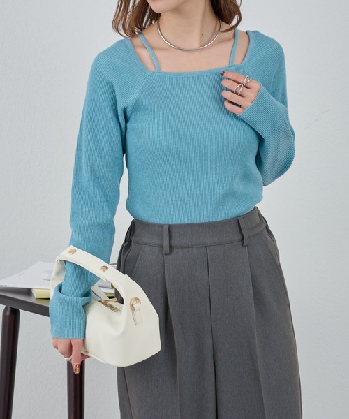 COLONY 2139（コロニートゥーワンスリーナイン）の「レイヤード風スクエアニットプルオーバー（ニット/セーター・レディース・イエロー/ブラック/ベージュ/ブルー・FREE）」の20枚目の写真