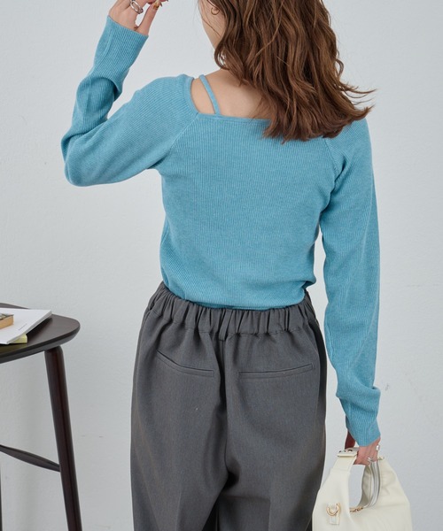 COLONY 2139（コロニートゥーワンスリーナイン）の「レイヤード風スクエアニットプルオーバー（ニット/セーター・レディース・イエロー/ブラック/ベージュ/ブルー・FREE）」の21枚目の写真