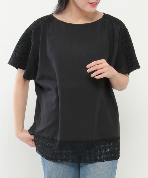 ikka(イッカ)の「レース切り替えTブラウス(シャツ/ブラウス・レディース・オフホワイト/チャコールグレー/オレンジ・M/L)」の3枚目の写真