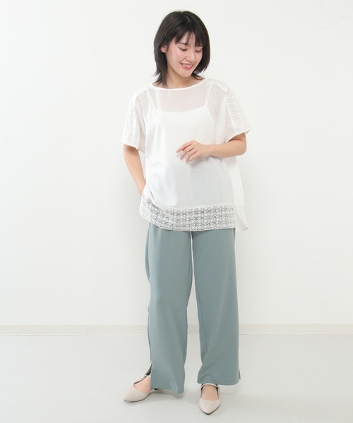 ikka(イッカ)の「レース切り替えTブラウス(シャツ/ブラウス・レディース・オフホワイト/チャコールグレー/オレンジ・M/L)」の14枚目の写真