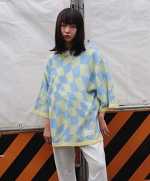 【ADAMPATEK/アダムパテック】skewed check pattern short sleeve knitチェックショートスリーブニット