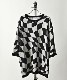 【ADAMPATEK/アダムパテック】skewed check pattern short sleeve knitチェックショートスリーブニット