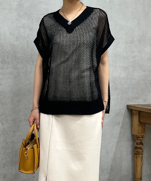 un dix cors(アンディコール)の「ギマ片畦ベスト(ベスト・レディース・モカ/アイボリー/ブラック・FREE)」の2枚目の写真