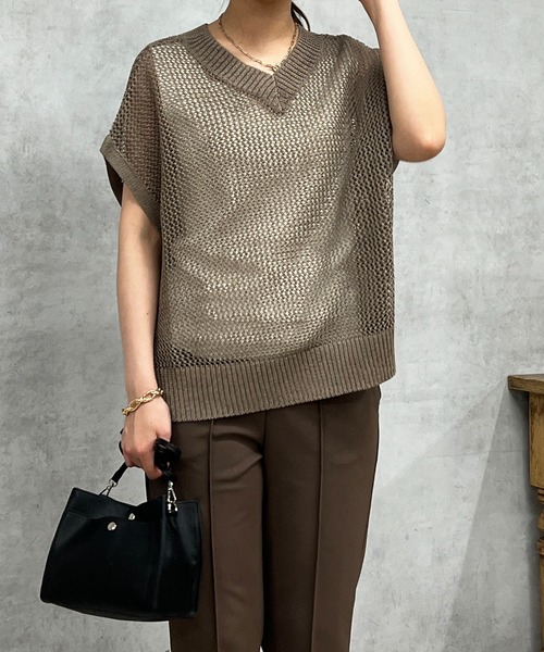 un dix cors(アンディコール)の「ギマ片畦ベスト(ベスト・レディース・モカ/アイボリー/ブラック・FREE)」の3枚目の写真