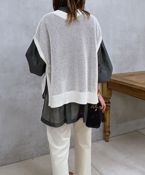 un dix cors(アンディコール)の「ギマ片畦ベスト(ベスト・レディース・モカ/アイボリー/ブラック・FREE)」の6枚目の写真