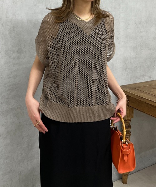 un dix cors(アンディコール)の「ギマ片畦ベスト(ベスト・レディース・モカ/アイボリー/ブラック・FREE)」の21枚目の写真