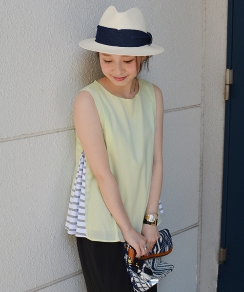 SHIPS for women（シップスフォーウィメン）の「★★サイドボーダーコンビノースリーブブラウス（シャツ/ブラウス・レディース・ライトホワイト/クリーム/ネイビー・36/38）」の3枚目の写真