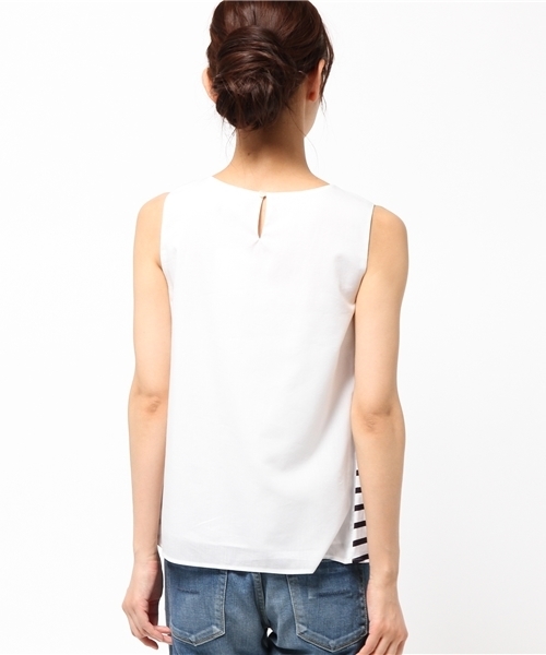 SHIPS for women（シップスフォーウィメン）の「★★サイドボーダーコンビノースリーブブラウス（シャツ/ブラウス・レディース・ライトホワイト/クリーム/ネイビー・36/38）」の10枚目の写真