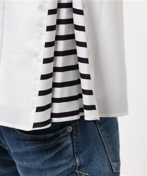 SHIPS for women（シップスフォーウィメン）の「★★サイドボーダーコンビノースリーブブラウス（シャツ/ブラウス・レディース・ライトホワイト/クリーム/ネイビー・36/38）」の4枚目の写真