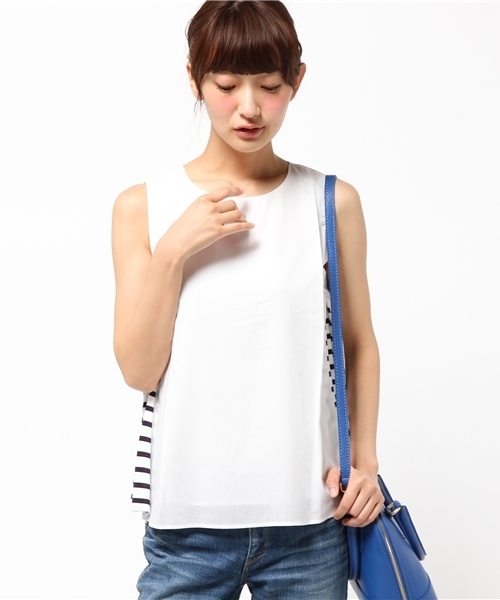 SHIPS for women（シップスフォーウィメン）の「★★サイドボーダーコンビノースリーブブラウス（シャツ/ブラウス・レディース・ライトホワイト/クリーム/ネイビー・36/38）」の14枚目の写真