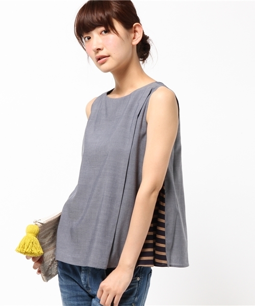 SHIPS for women（シップスフォーウィメン）の「★★サイドボーダーコンビノースリーブブラウス（シャツ/ブラウス・レディース・ライトホワイト/クリーム/ネイビー・36/38）」の15枚目の写真