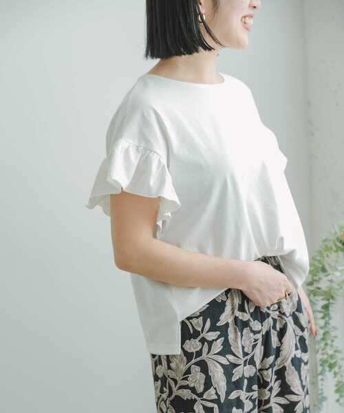 ITEMS URBANRESEARCH(アイテムズ アーバンリサーチ)の「『UR TECH』ソデフリルT-SHIRTS(Tシャツ/カットソー・レディース・ホワイト/モカ/ラベンダー/ブラック・FREE)」の2枚目の写真