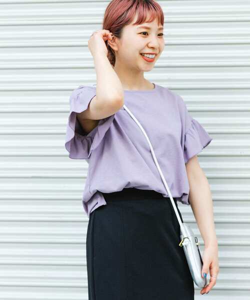 ITEMS URBANRESEARCH(アイテムズ アーバンリサーチ)の「『UR TECH』ソデフリルT-SHIRTS(Tシャツ/カットソー・レディース・ホワイト/モカ/ラベンダー/ブラック・FREE)」の5枚目の写真