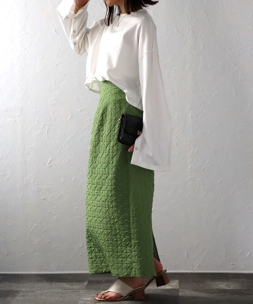 EASEBLUE(イーズブルー)の「ふくれジャガードナロースカート(スカート・レディース・グリーン/ベージュ/ブラック・FREE)」の12枚目の写真
