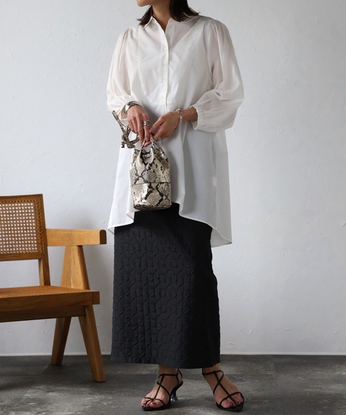 EASEBLUE(イーズブルー)の「ふくれジャガードナロースカート(スカート・レディース・グリーン/ベージュ/ブラック・FREE)」の7枚目の写真