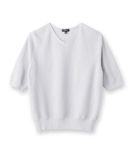 INDIVI（インディヴィ）の「◆【ニット人気2位！/ラメ/洗える】五分袖Vネックニット（ニット/セーター・レディース・ライトグレー/ブラック/ネイビー/オフホワイト/ブルー・34/15 /38/19/13/05）」の18枚目の写真