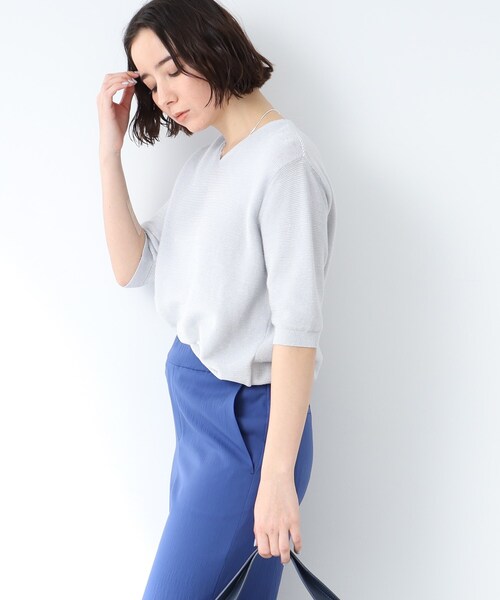 INDIVI（インディヴィ）の「◆【ニット人気2位！/ラメ/洗える】五分袖Vネックニット（ニット/セーター・レディース・ライトグレー/ブラック/ネイビー/オフホワイト/ブルー・34/15 /38/19/13/05）」の19枚目の写真