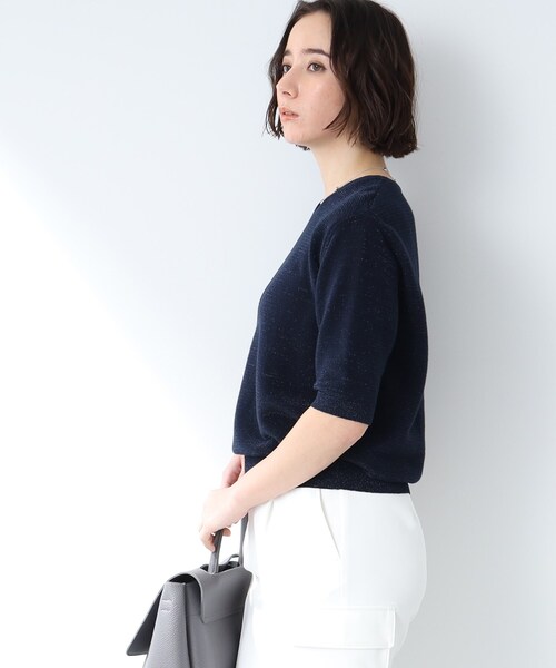 INDIVI（インディヴィ）の「◆【ニット人気2位！/ラメ/洗える】五分袖Vネックニット（ニット/セーター・レディース・ライトグレー/ブラック/ネイビー/オフホワイト/ブルー・34/15 /38/19/13/05）」の20枚目の写真