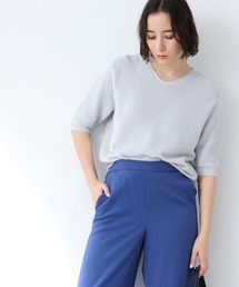 ◆【ニット人気2位！/ラメ/洗える】五分袖Vネックニット