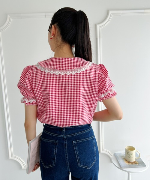 Loueme（ルエム）の「ギンガムチェックハートボタンフリルブラウス（シャツ/ブラウス・レディース・イエロー/レッド/ピンク/ライトブルー・FREE）」の8枚目の写真