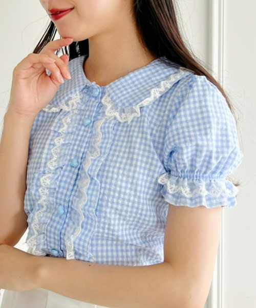 Loueme（ルエム）の「ギンガムチェックハートボタンフリルブラウス（シャツ/ブラウス・レディース・イエロー/レッド/ピンク/ライトブルー・FREE）」の12枚目の写真