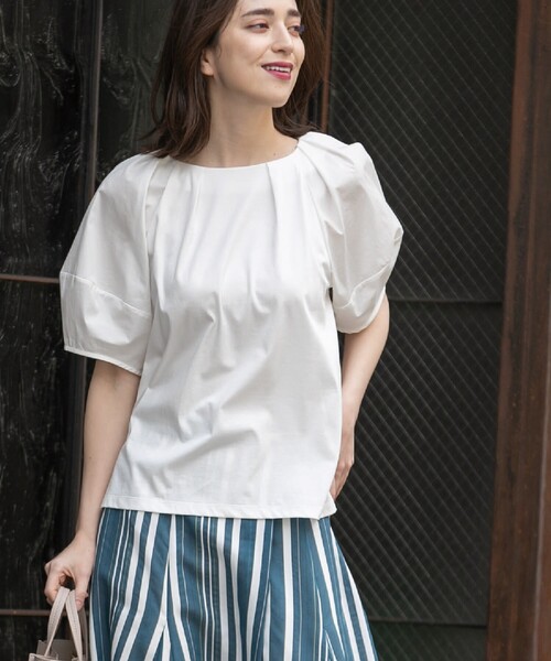シルキースーピマランタンスリーブカットソー/ボリュームスリーブ【洗濯機洗い可】
