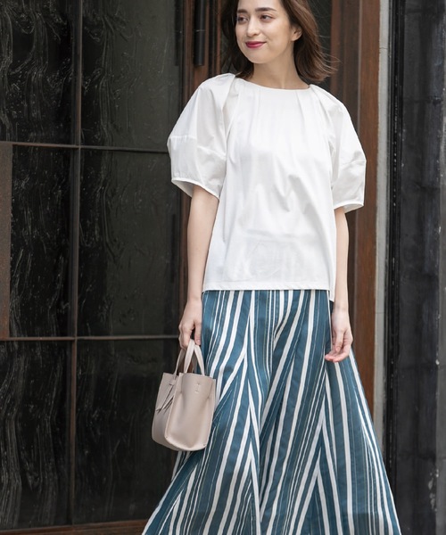 OPAQUE.CLIP(オペークドットクリップ)の「◆シルキースーピマ ランタンスリーブカットソー/ボリュームスリーブ【洗濯機洗い可】(Tシャツ/カットソー・レディース・ブラウン系その他/オフホワイト/ベージュ/ブラック・42/40/38/36/34)」の5枚目の写真