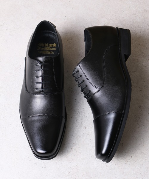 Midland FootWears（ミッドランド フットウエアーズ）の「WEB限定 レザー 内羽根 スクエアトゥ ストレートチップ ドレスシューズ / Midland Footwears 000007（ドレスシューズ・メンズ・ブラック・25.0cm/25.5cm/26.0cm/26.5cm/27.0cm/27.5cm/28.0cm）」の5枚目の写真