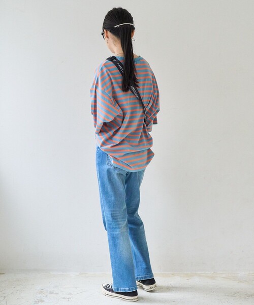「FREAK'S STORE」 「AMERICANA」半袖カットソー フリ- ネイビー レディース FREAK'S STORE（フリークスストア）の「ボーダーBIG半袖Tシャツ