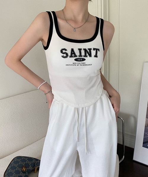 Revo.（レボ）の「【パット付き】ロゴプリント タンクトップ パイピング ブラトップ（タンクトップ・レディース・ホワイト/ブラウン/チャコール・FREE）」の6枚目の写真