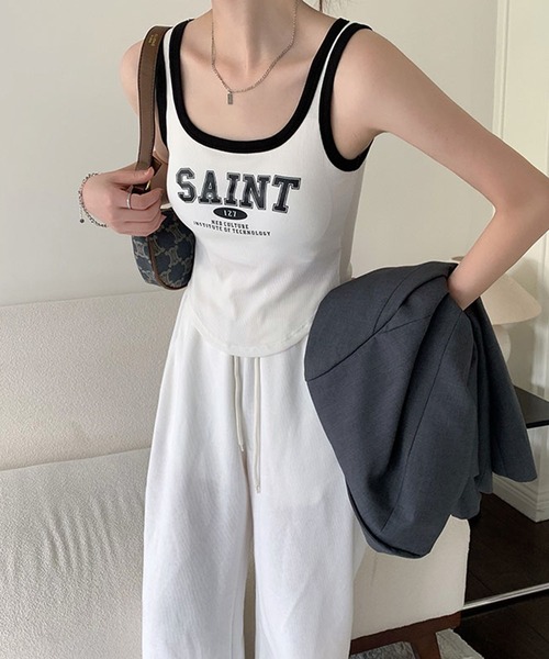 Revo.（レボ）の「【パット付き】ロゴプリント タンクトップ パイピング ブラトップ（タンクトップ・レディース・ホワイト/ブラウン/チャコール・FREE）」の9枚目の写真